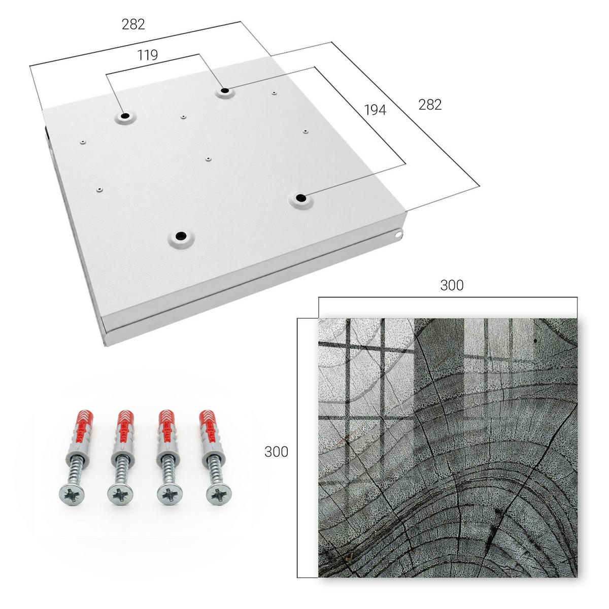 SCHLÜSSELBOX Weiß 30x30 cm – Türöffnung nach rechts - Baumringe - Grau, Metall (30/30/5cm) - TULUP