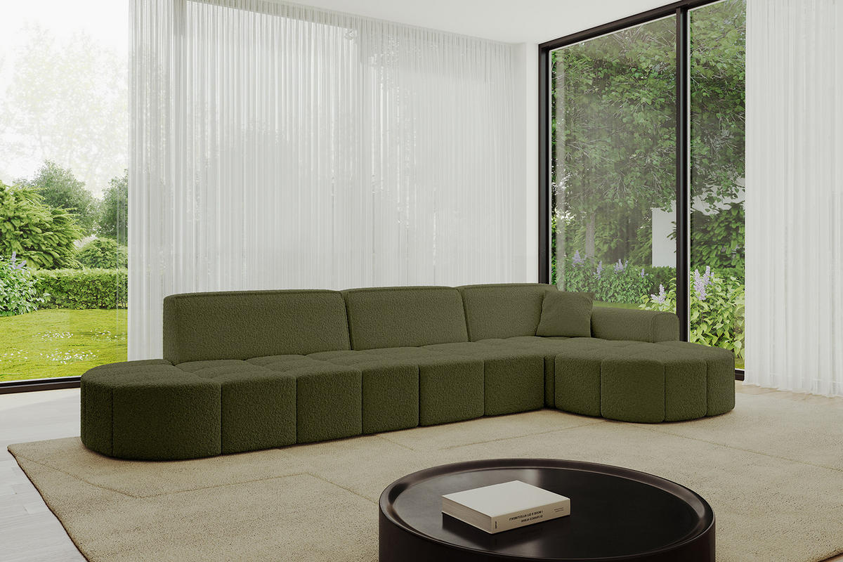 ECKSOFA Ottomane Rechts LIVO-L2 - 337x173x79,5 cm Grün - Grün, Holzwerkstoff/Textil (337/173cm) - ALTDECOR