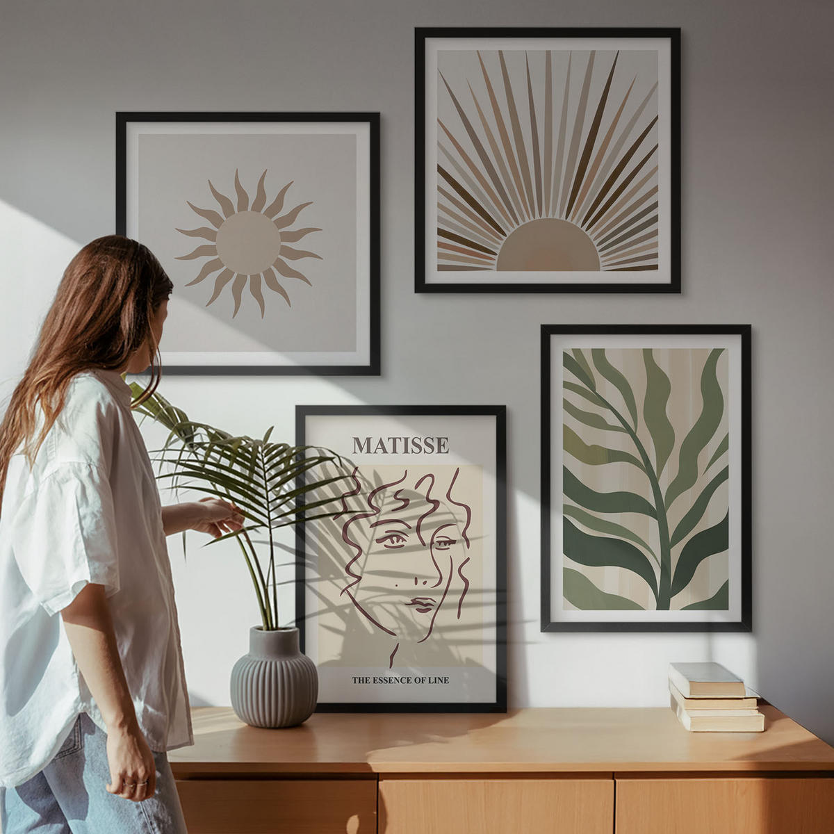WANDBILDER 4er-Set - 50x50 cm & 40x60 cm Schwarzer Rahmen - Abstrakte Pflanzenmuster - Schwarz, Kunststoff (50/50cm) - ArtPrintCave