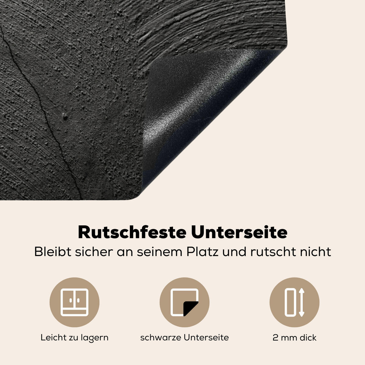 HERDABDECKPLATTE Beton - Schwarz - Industriell Induktionsmatte 78x78 cm - Anthrazit, Kunststoff (78/78/0.2cm) - MuchoWow