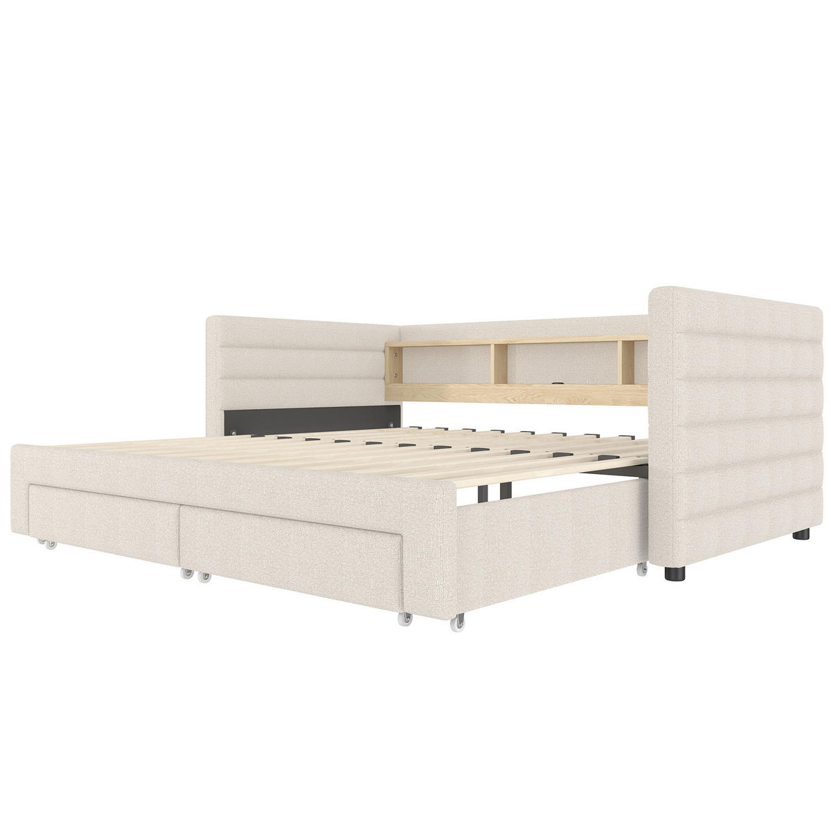 SAMT-POLSTERBETT 90/190 cm mit LED-Beleuchtung und Stauraum in Beige - Beige, Textil (90/190cm) - BEAOK