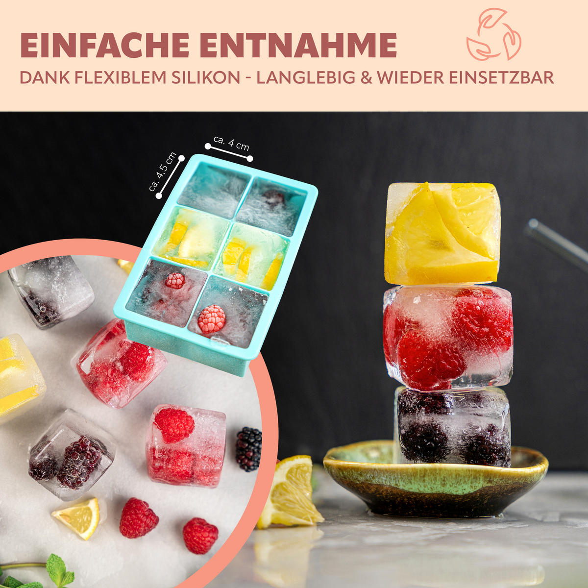 EISWÜRFELFORM 2er-Set - Türkis, Kunststoff (15/4.8/9.5cm) - bremermann