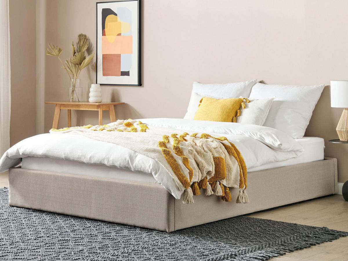 KÁRPITOZOTT ÁGY 160/200cm Bézs Dinan - bézs, textil (160/200cm) - Beliani