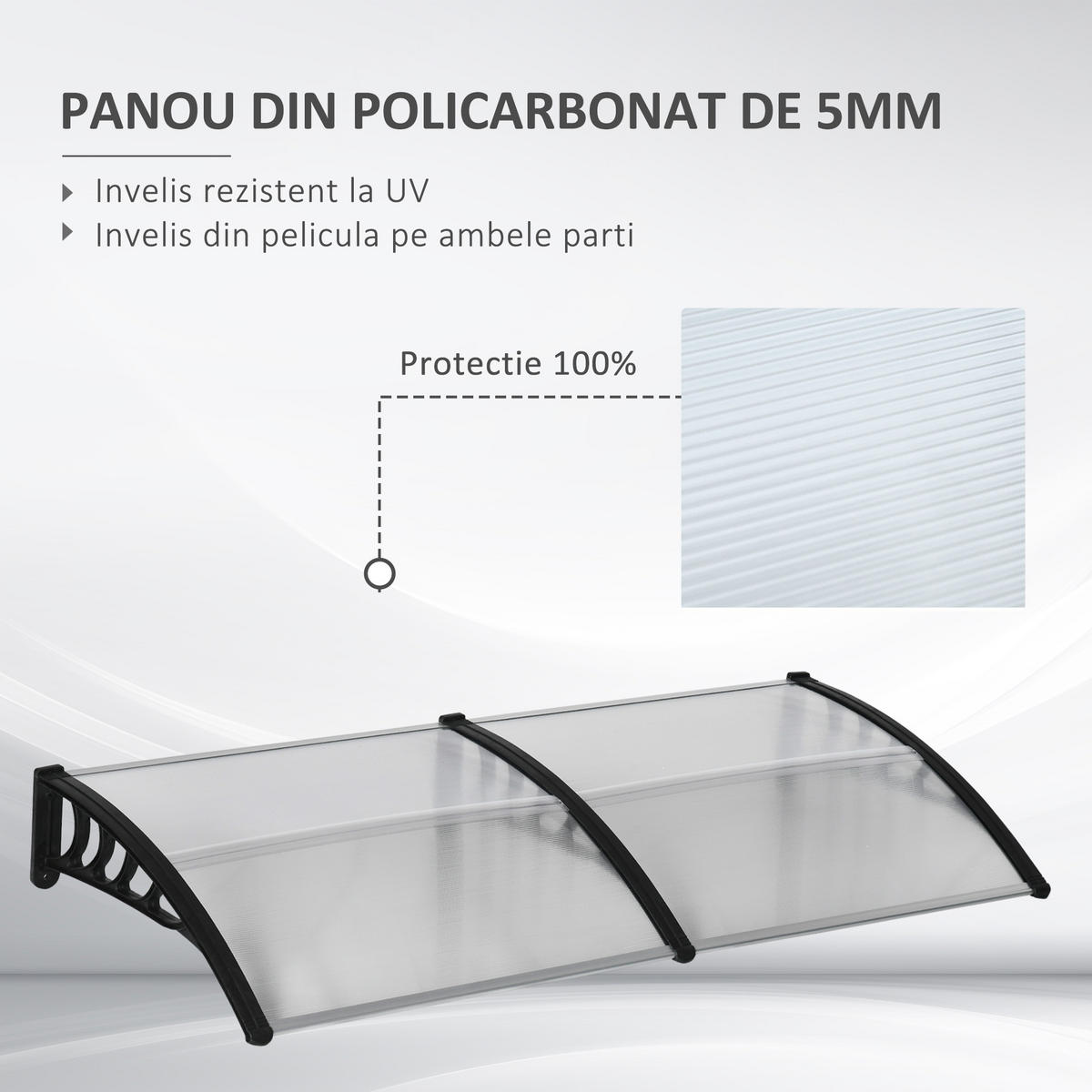 PULTVORDACH, Sonnenschutz und Regenschutz, 200 x 96 x 27 cm, Schwarz - Transparent, Kunststoff (200/27/96cm) - Outsunny
