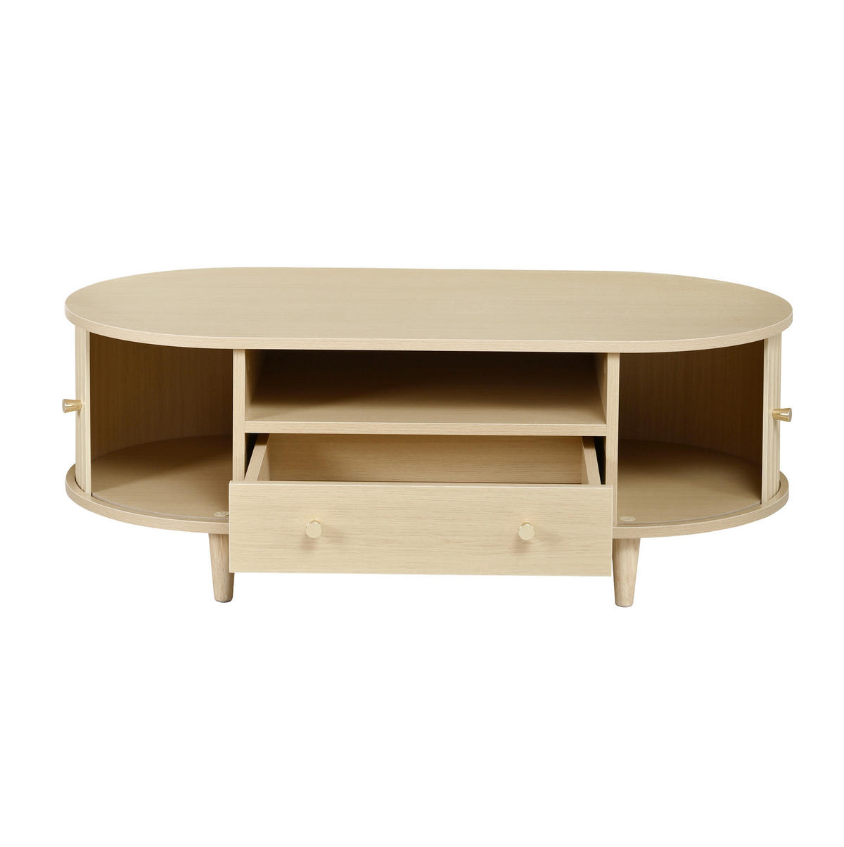 KONFERENČNÍ stolek 100/50/36 cm dubový z MDF s 1 zásuvkou a roletovými dvířky - barva dubu, kompozitní dřevo (100/50/36cm) - OKWISH