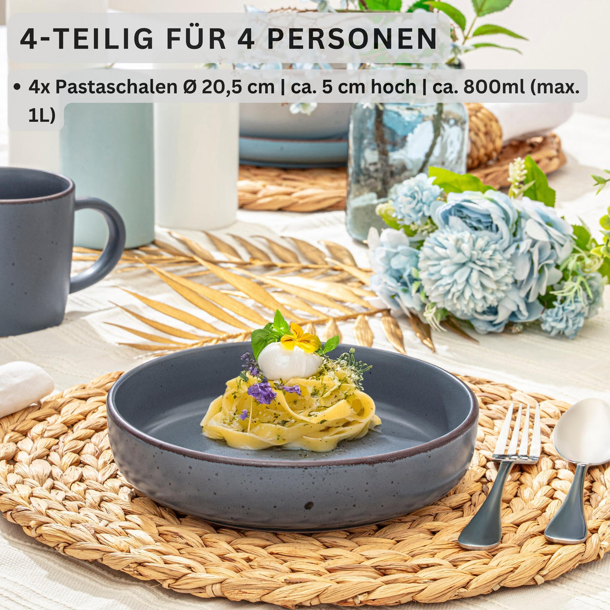 PASTASCHALEN BOMBAY GRAPHIT - 4 teilig aus Steingut - Grau, Stein (20.5cm) - Sänger