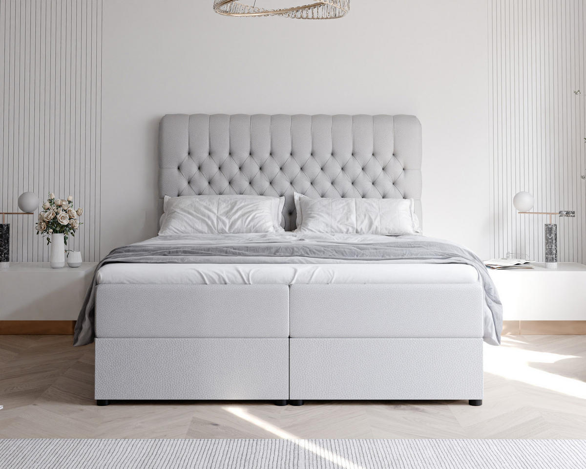 BOXBETT ALBA 140/200 cm mit Matratze und Topper, Grau - Grau, Textil (140/200cm) - Idohome