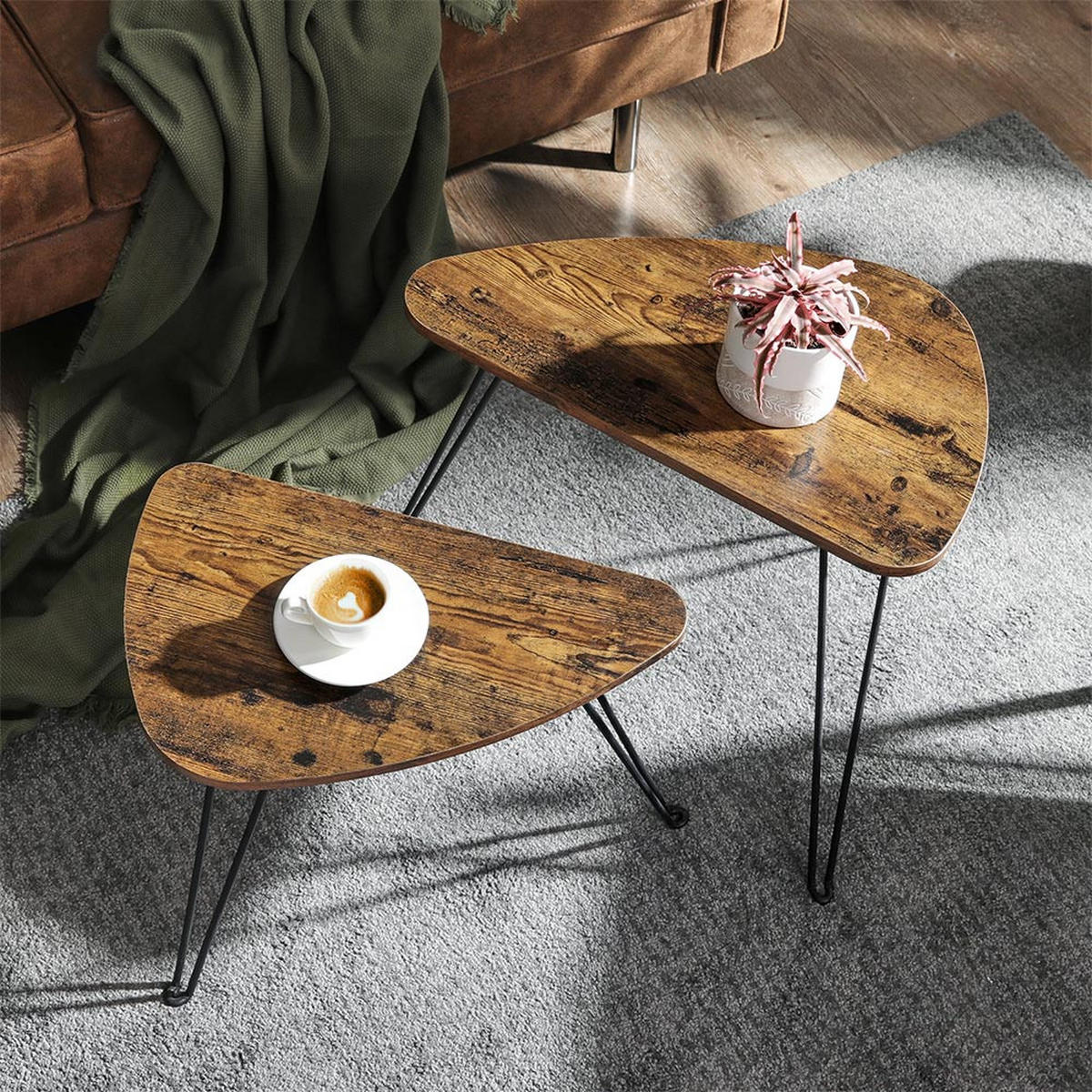 BEISTELLTISCH COUCHTISCH 2ER-SET - Braun, Holzwerkstoff (60/38/48cm) - Hansiro