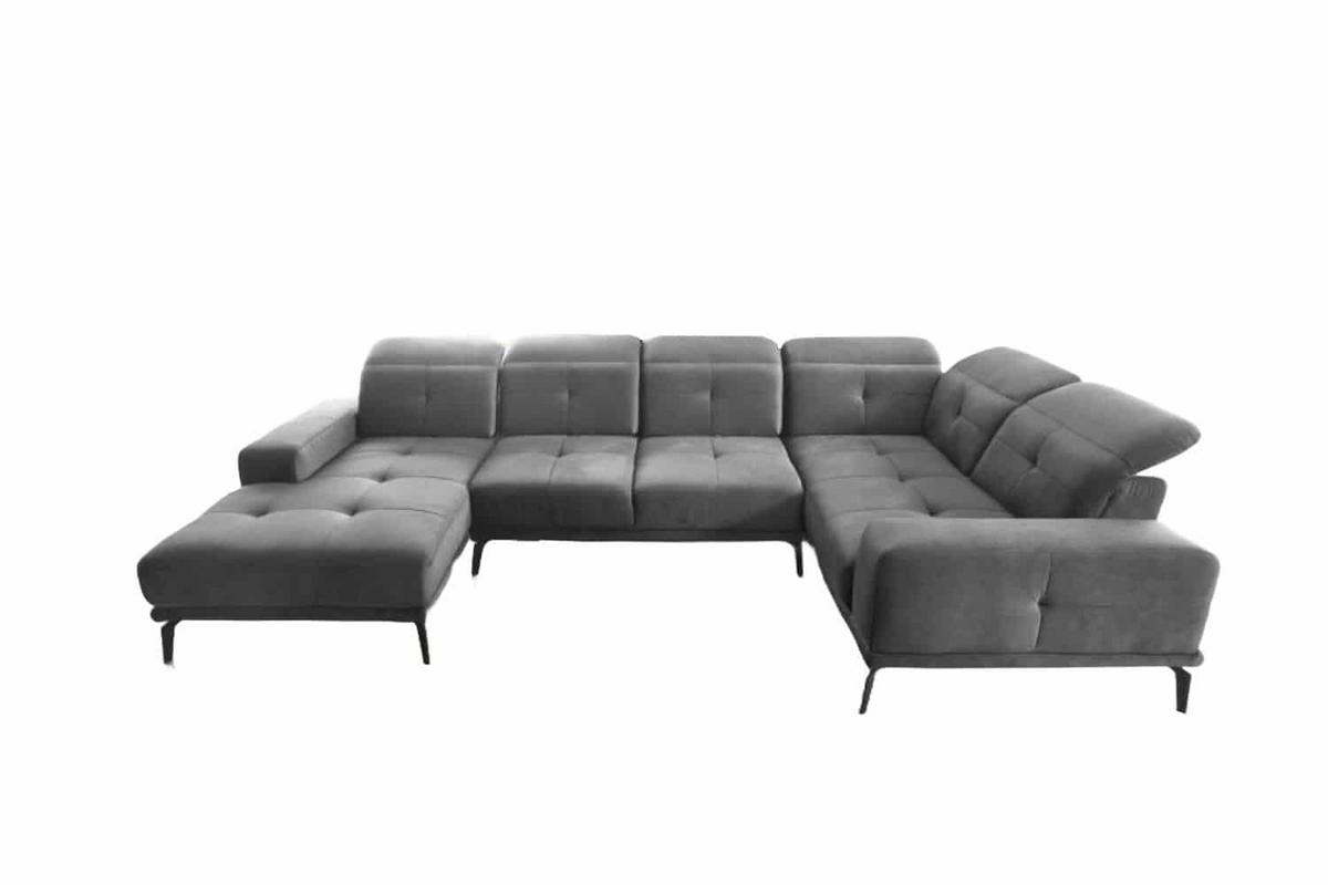 WOHNLANDSCHAFT mit Sitztiefenverstellung, wasserabweisender Nube-Stoff der Spitzenklasse - Schwarz/Grau, Textil/Metall (210/77/350cm) - Eltap