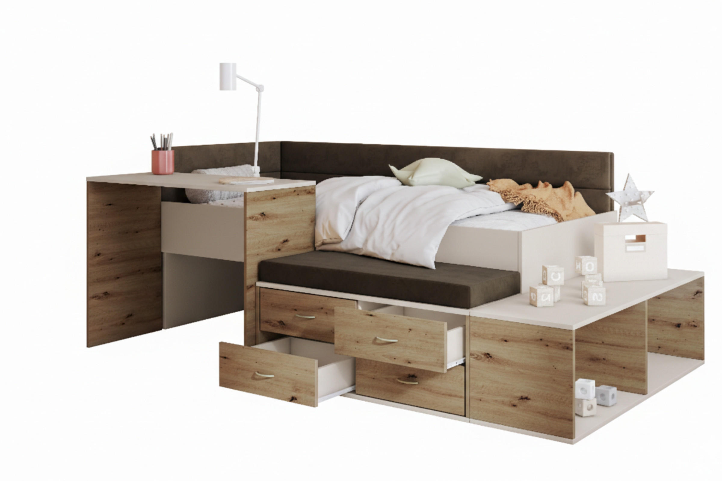 Deine Möbel 24 Jugendbett Kaschmir, Eiche 90x200 cm