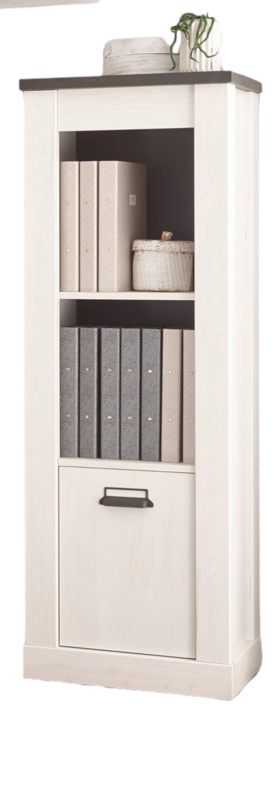 AKTENREGAL weiß Pinie, anthrazit Landhaus, Büroregal mit Soft-Close - Anthrazit/Weiß, Holzwerkstoff/Metall (51/146/38cm) - Furn.Design