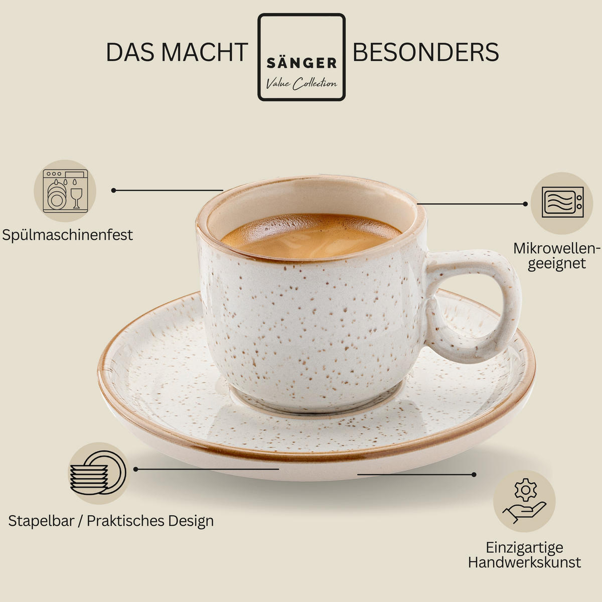 ESPRESSOTASSEN SET RIO CREME - 12 teilig aus Steingut - Creme, Keramik (0.08L) - Sänger
