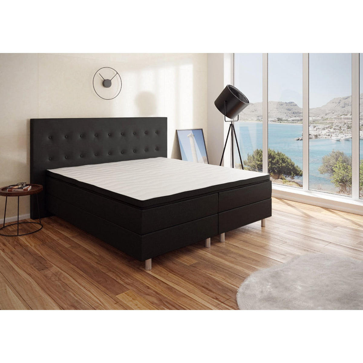 BOXBETT RIO Barcelona 5-Zonen mit Visco Topper H3 First Class Bett in verschiedenen Farben und Größen - Schwarz, Holz/Holzwerkstoff (200/200cm) - Best For Home