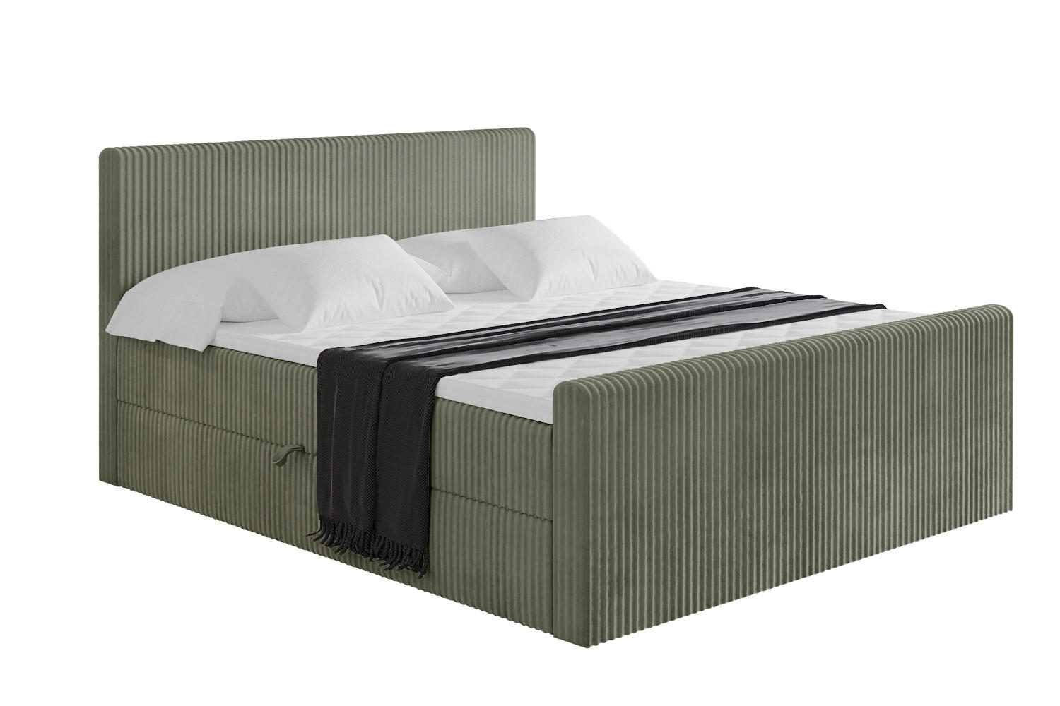 BOXBETT mit Matratze H3 und Lattenrost - TOLO-Z - 200x200 Cord - Olive - Olivgrün, Holzwerkstoff (200/200cm) - ALTDECOR