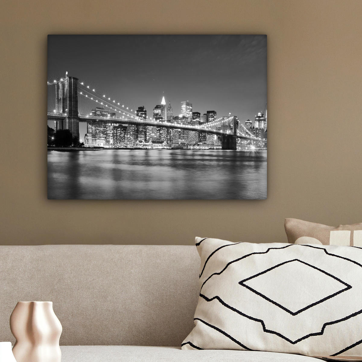 LEINWANDBILD - New York - Brücke - Brooklyn - Schwarz und weiß - Architektur - 40x30 - Wanddeko - Schwarz, Textil (40/30cm) - MuchoWow