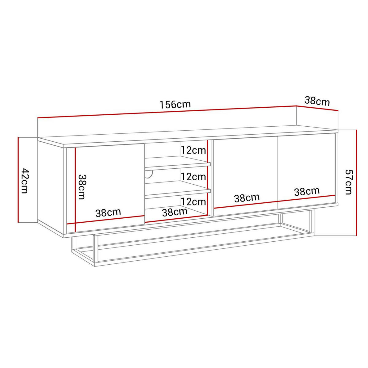 TV-ELEMENT SANAYI auf weißem Gestell mit Regalen Hochglanz Weiß - Weiß Hochglanz/Weiß, Holzwerkstoff (156/57/38cm) - Lookway