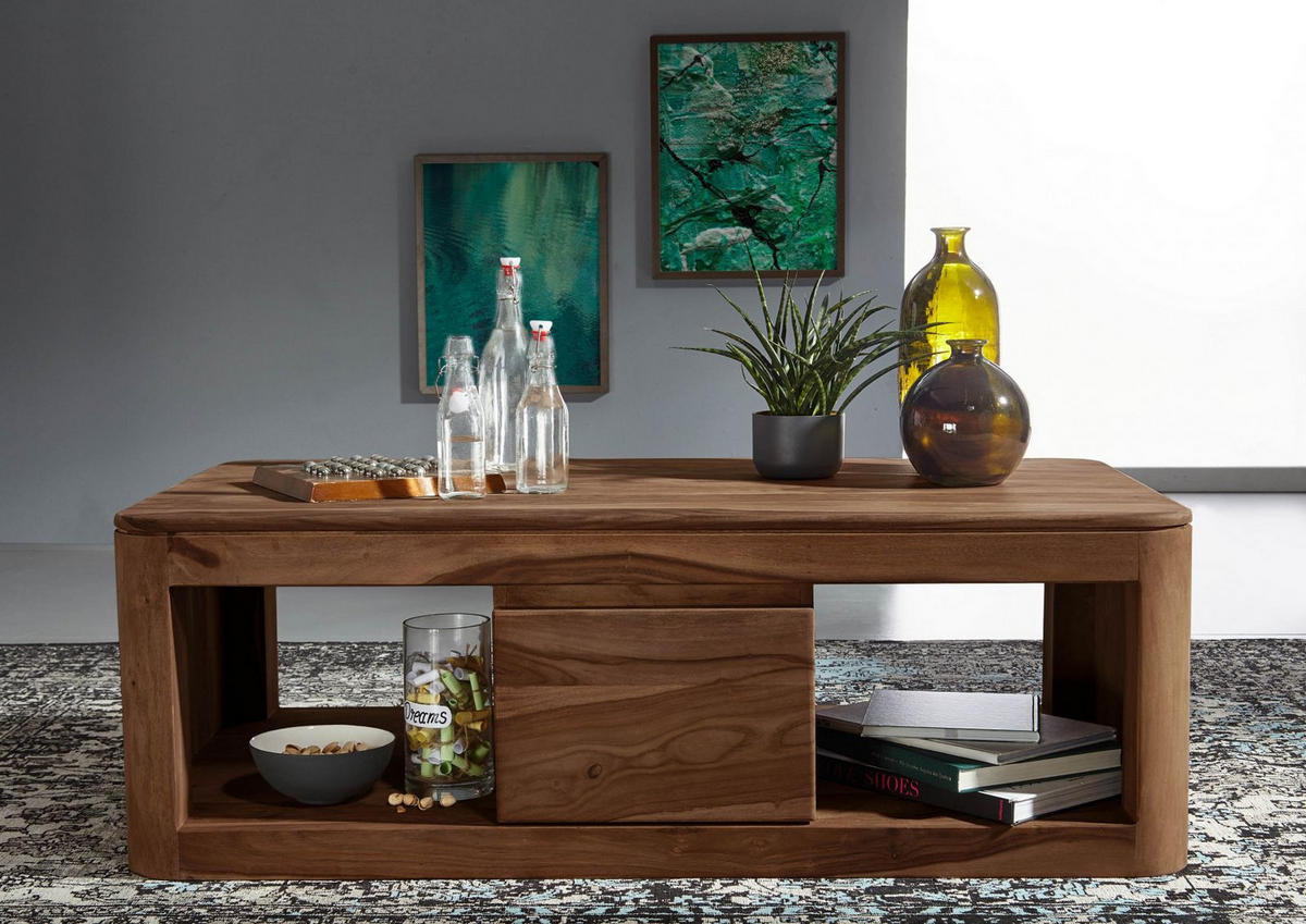 COUCHTISCH Sheesham 118x65x40 rot-braun gebeizt TORONTO #152 - Dunkelbraun, Holz (118/65/40cm) - Massivmoebel24