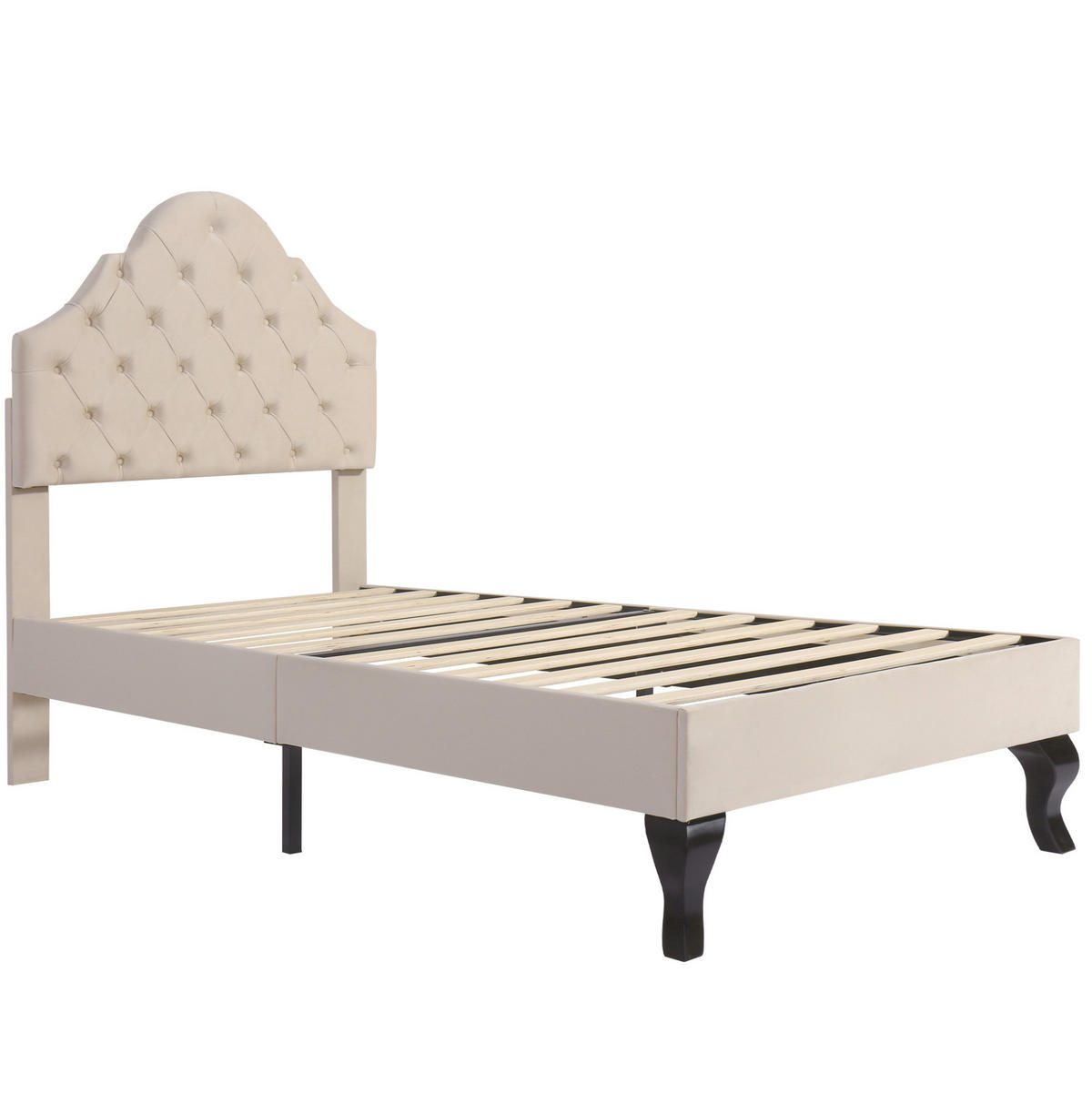POLSTERBETT mit verstellbarem Kopfteil 90x200 cm Samt Beige - Beige, Metall (90/200cm) - Beauniv