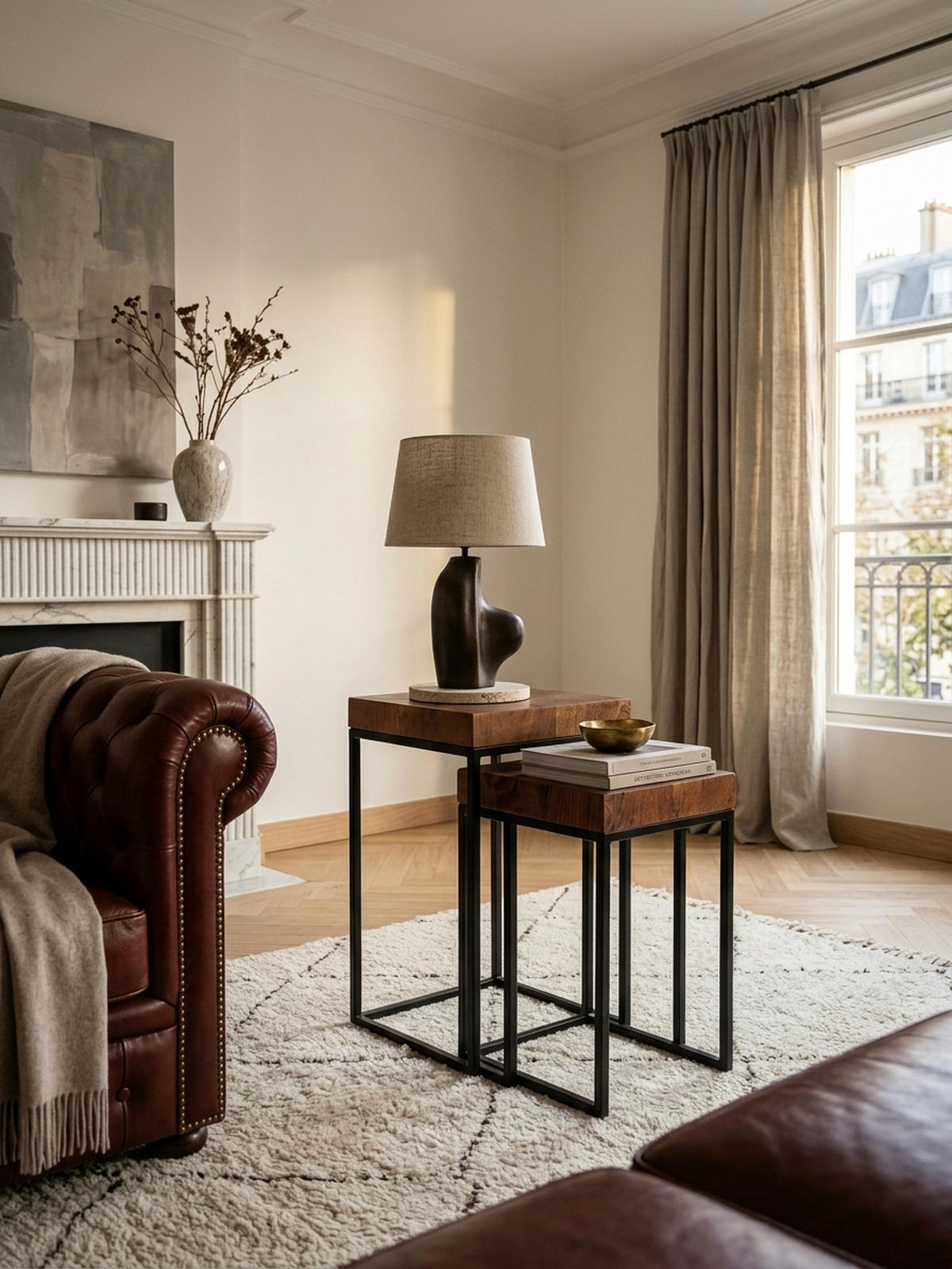 BEISTELLTISCH Set – 2-teilig Massivholz Metall handgefertigt Industrial - Schwarz/Braun, Holz/Metall (30/30/60cm) - KADIMA DESIGN