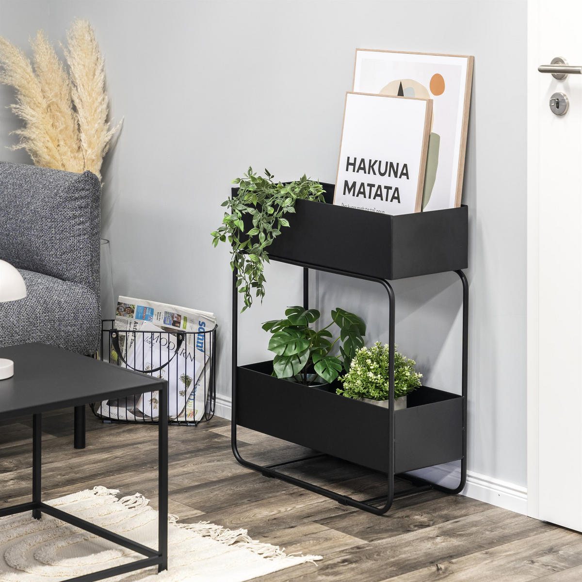 PFLANZENSTÄNDER, schwarz - Schwarz, Metall (25/60/71cm) - eluno