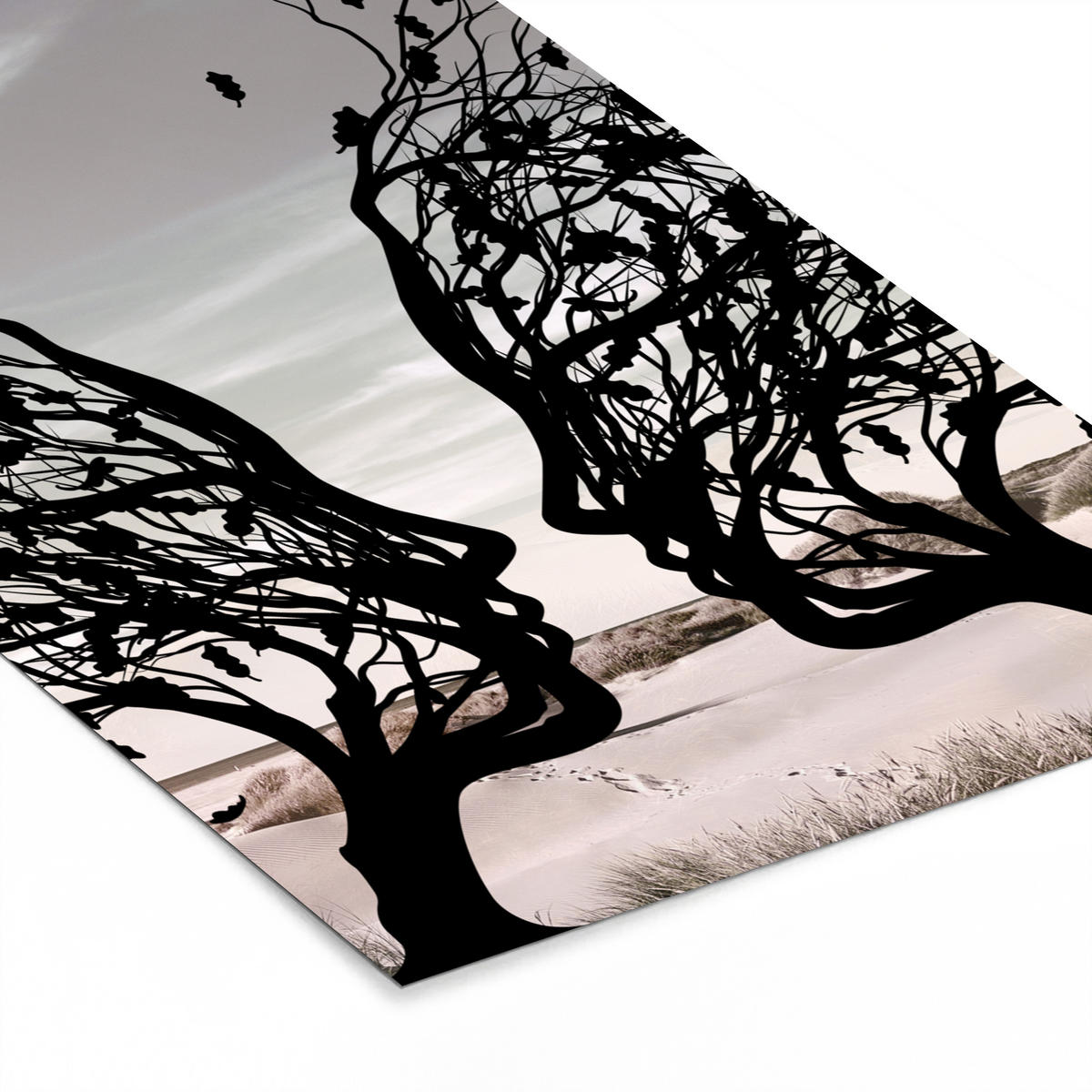 GERAHMTES BILD Strand - Meer - Menschen - Baum - Moderne Kunst 20x30 cm - Hellgrau, Papier (20/30cm) - MuchoWow