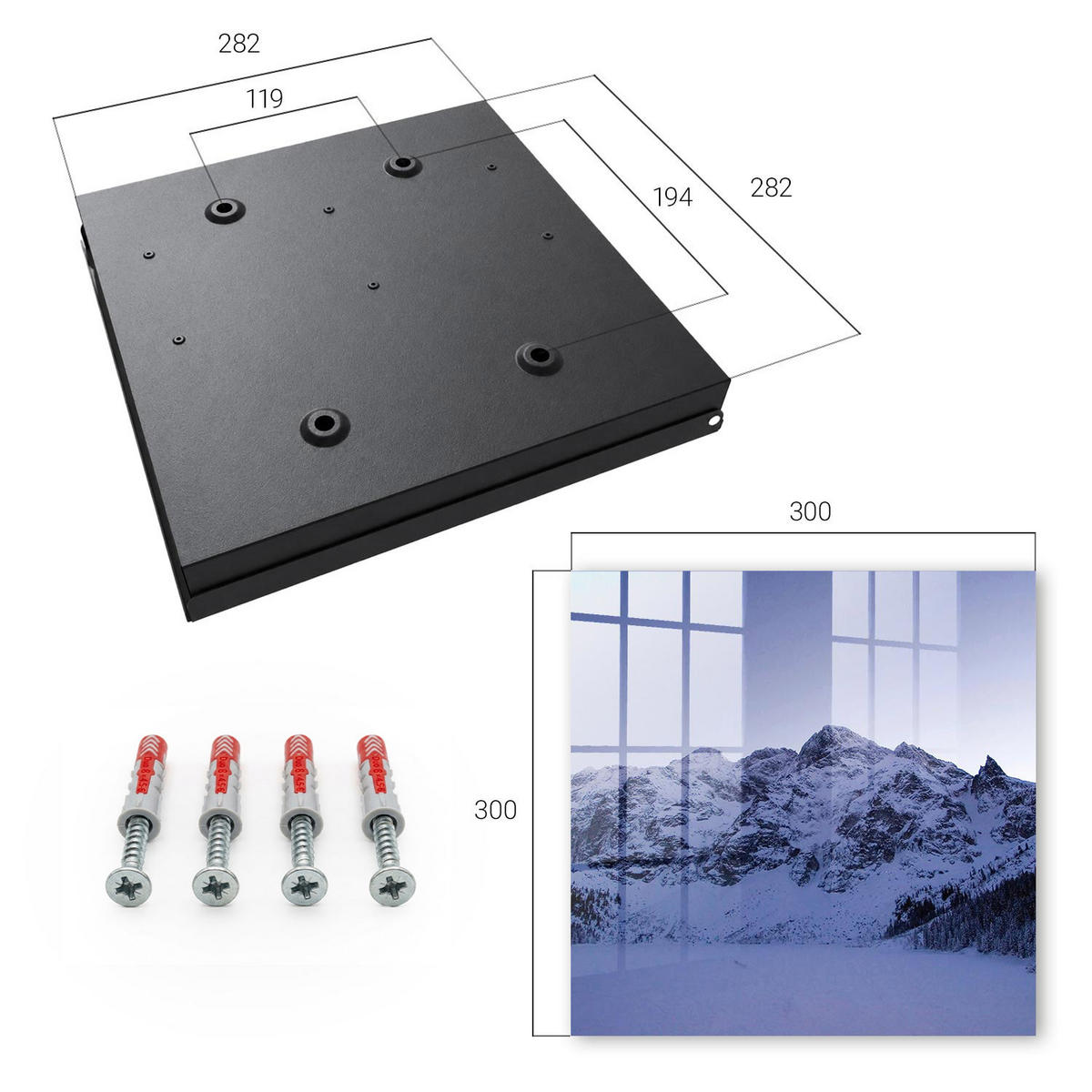 SCHLÜSSELBOX Schwarz 30x30 cm- Türöffnung nach rechts - Winterliche Majestät - Weiß, Metall (30/30/5cm) - TULUP