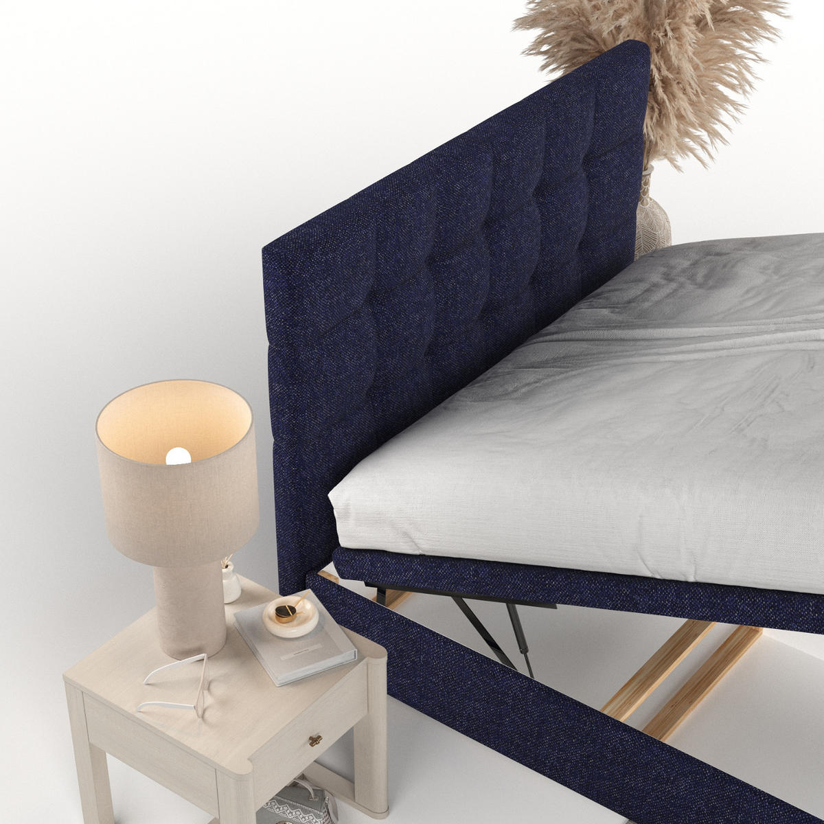 POLSTERBETT Guam mit Stauraum 160/200 cm Marineblau im Alta Stoff - Schwarz/Dunkelblau, Holz/Holzwerkstoff (160/200cm) - AltaBeds