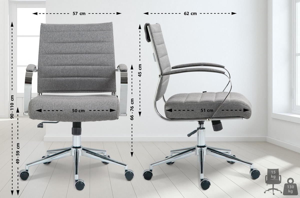 DREHSTUHL Stoff grau - Chromfarben/Grau, Leder/Textil (57/90/62cm) - CLP