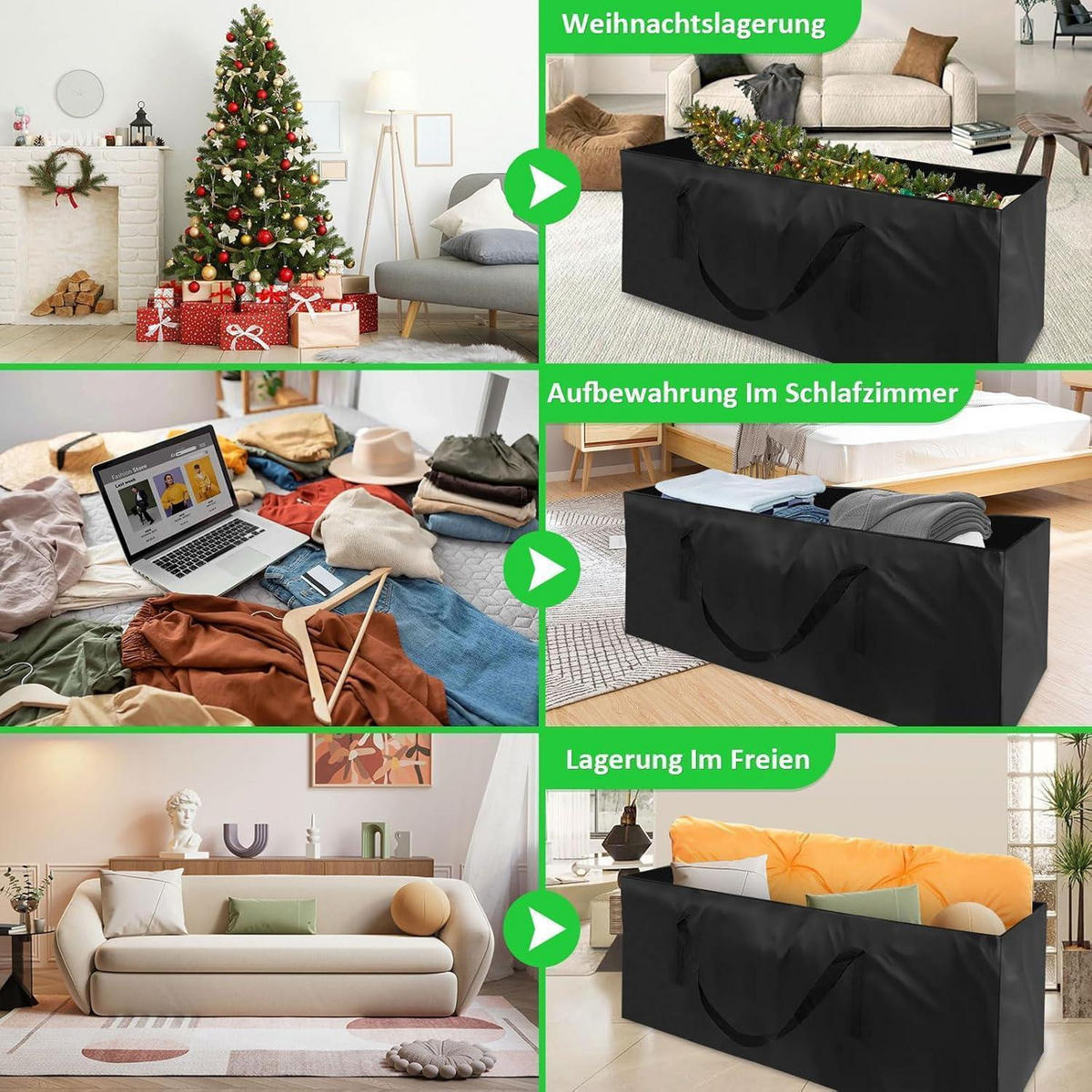 AUFBEWAHRUNGSTASCHE für Gartenauflagen 200 x 60 x 75 cm - Schwarz, Textil (40/55/125cm)