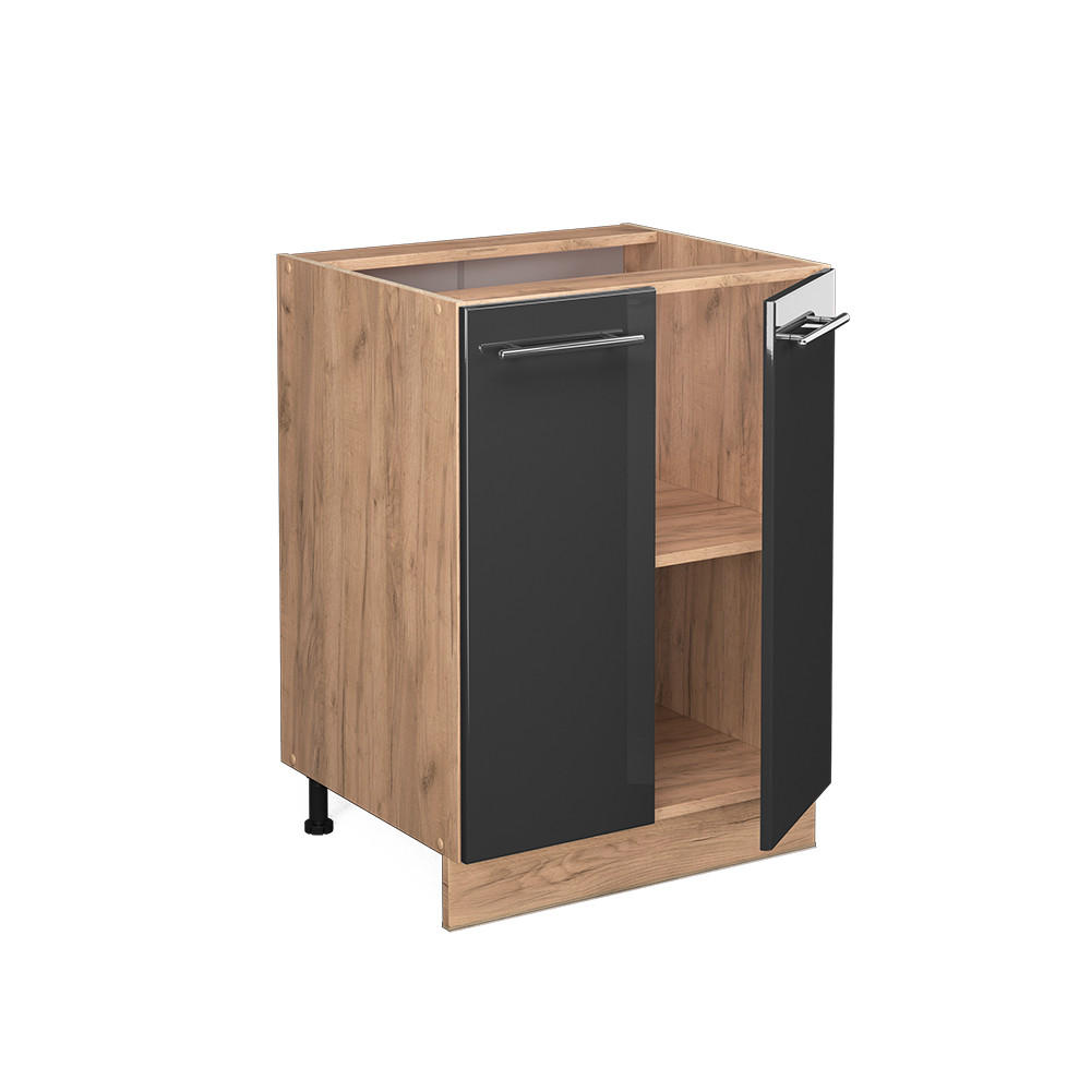 KÜCHENUNTERSCHRANK Fame-Line Anthrazit Hochglanz 60 cm ohne AP - Honigeiche/Schwarz Hochglanz, Holzwerkstoff (60/82/51.6cm) - Vicco