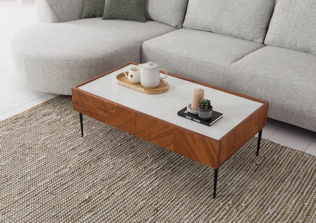 COUCHTISCH Akazie 110x60x38 natur / weiß lackiert KARLSTAD #01 - Braun, Holz (110/60/38cm) - Massivmoebel24