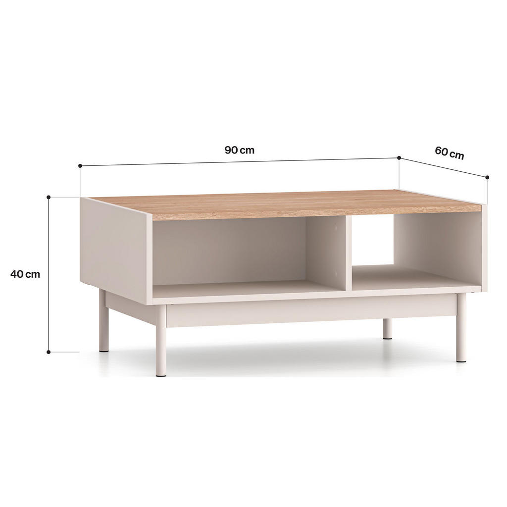 Thumbnail - Feldmann-Wohnen Couchtisch, Creme, Braun, Holz, 90x40x60 cm, Wohnzimmer, Wohnzimmertische, Couchtische