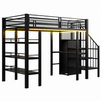 HOCHBETT 90/200 cm in Schwarz mit Regal, Schreibtisch, LED und Steckdose - Schwarz, Holzwerkstoff/Metall (90/200cm) - STILVORA