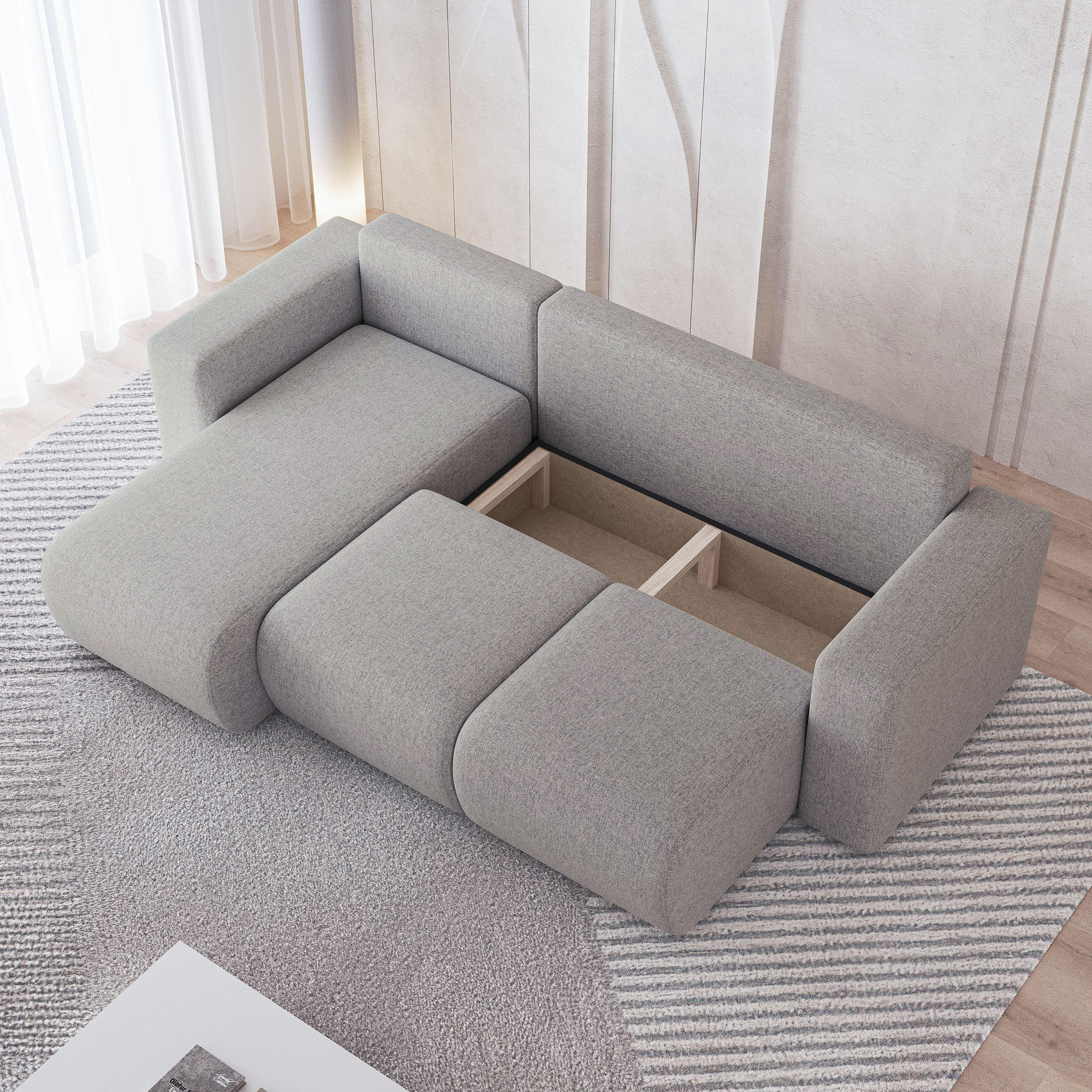 Thumbnail - Masseno Ecksofa, Grau, Holz, 3-Sitzer, L-Form,L-Form, 250x143 cm, Wohnzimmer, Sofas & Couches, Wohnlandschaften, Ecksofa...