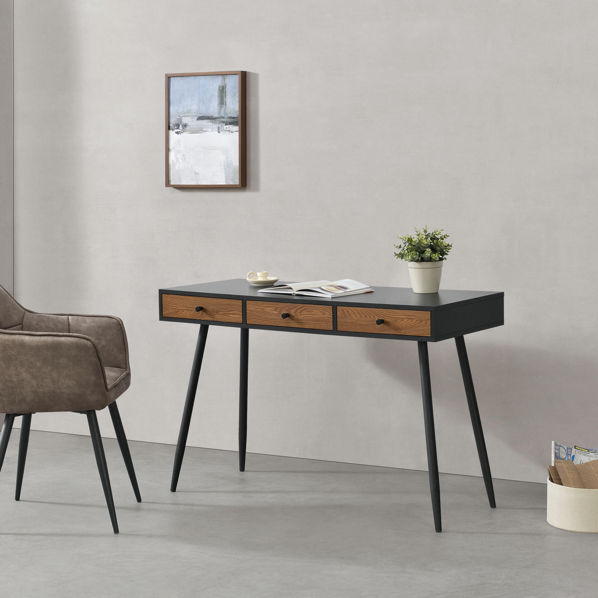 SCHREIBTISCH Tumba - Schwarz, Holzwerkstoff/Metall (48/115/75cm) - [en.casa]