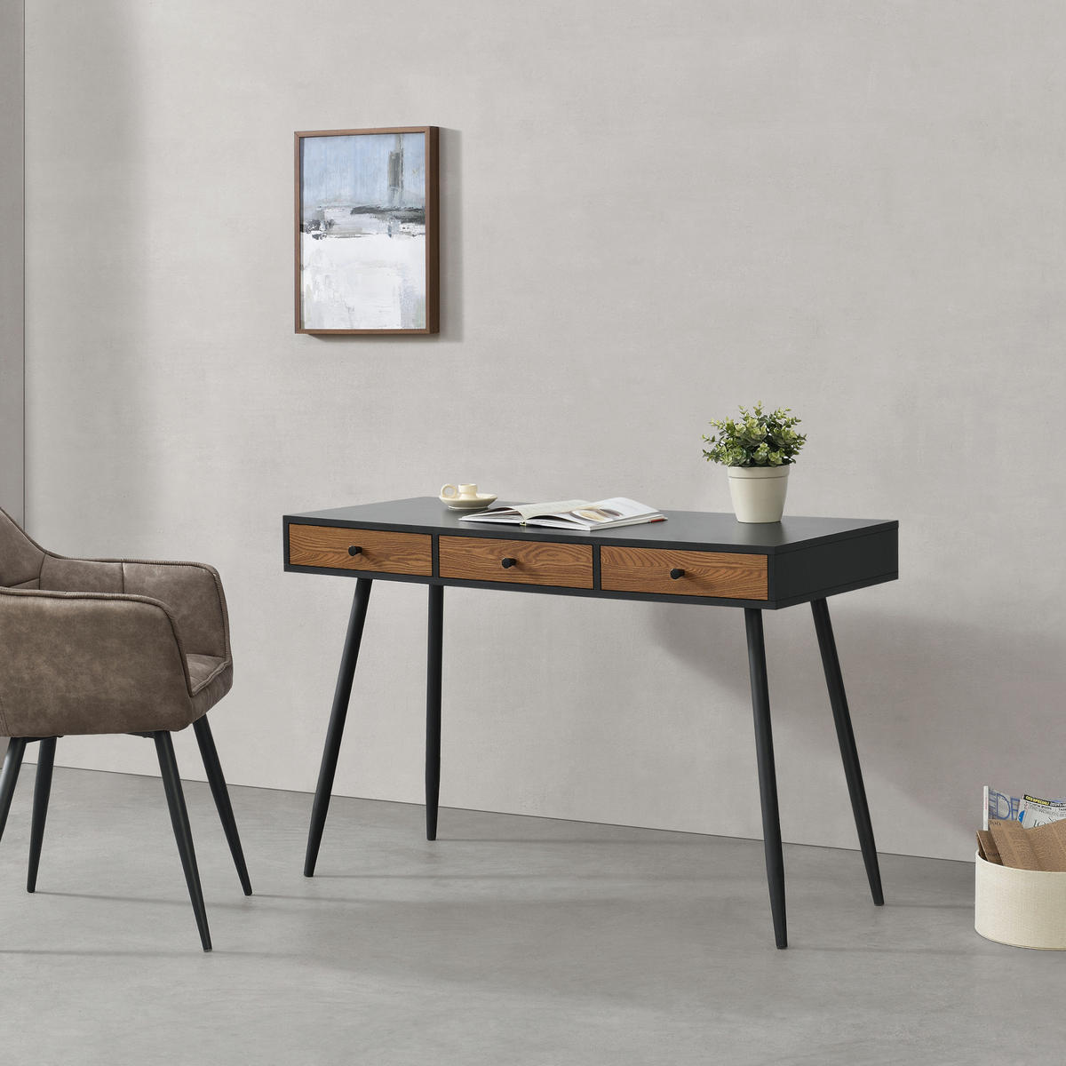 SCHREIBTISCH Tumba - Schwarz, Holzwerkstoff/Metall (48/115/75cm) - [en.casa]