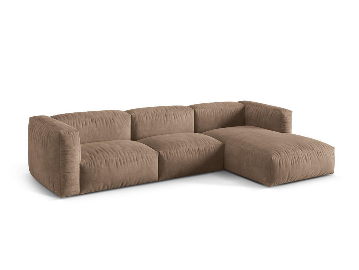 ECKSOFA modular rechts Martina aus Samt dunkelbeige 3 Sitzplätze - Mokka, Textil (176/332cm) - Micadoni