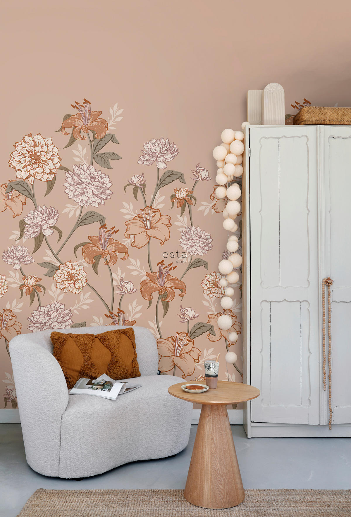 FOTOTAPETE Blumenmuster 150 x 279 cm - Terracotta, Papier (150/279cm) - ESTAhome