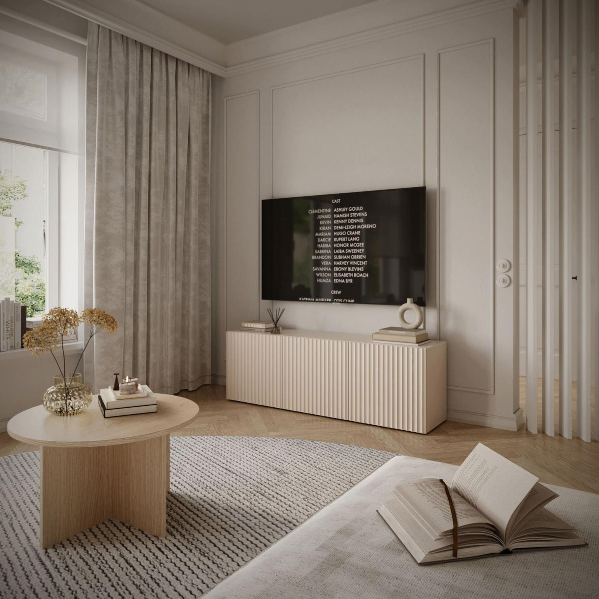 TV stolík Sunds kašmírovo béžový 150/49/35 cm - béžová, kompozitné drevo (150/49/35cm) - Selsey