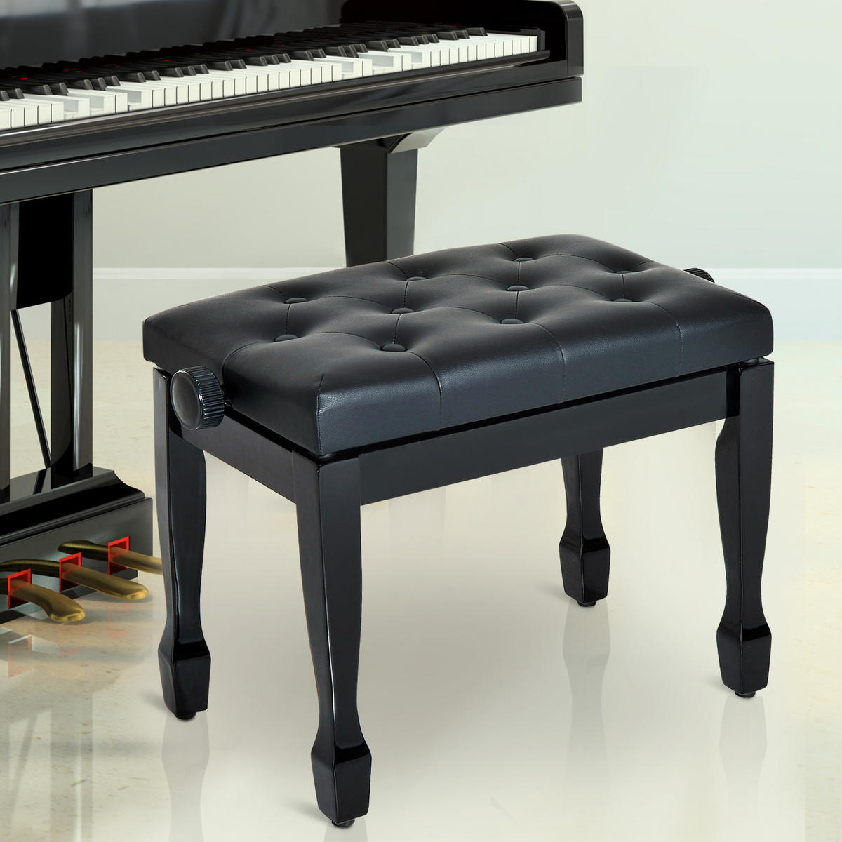 KLAVIERHOCKER Klavierbank höhenverstellbar Üben von Musikinstrumenten Hocker - Schwarz, Holz (35/55/64cm) - HOMCOM