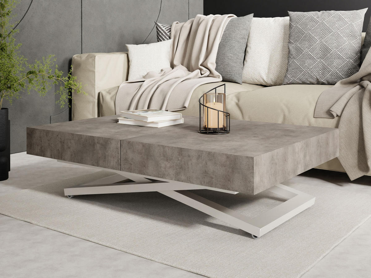 COUCHTISCH Cavetta U höhenverstellbar ausziehbar, Dunkelgrauer Chicago Beton 120-200/80/27-76 cm - Kaschmir/Dunkelgrau, Holzwerkstoff/Metall (80/120/76cm) - WFL GROUP