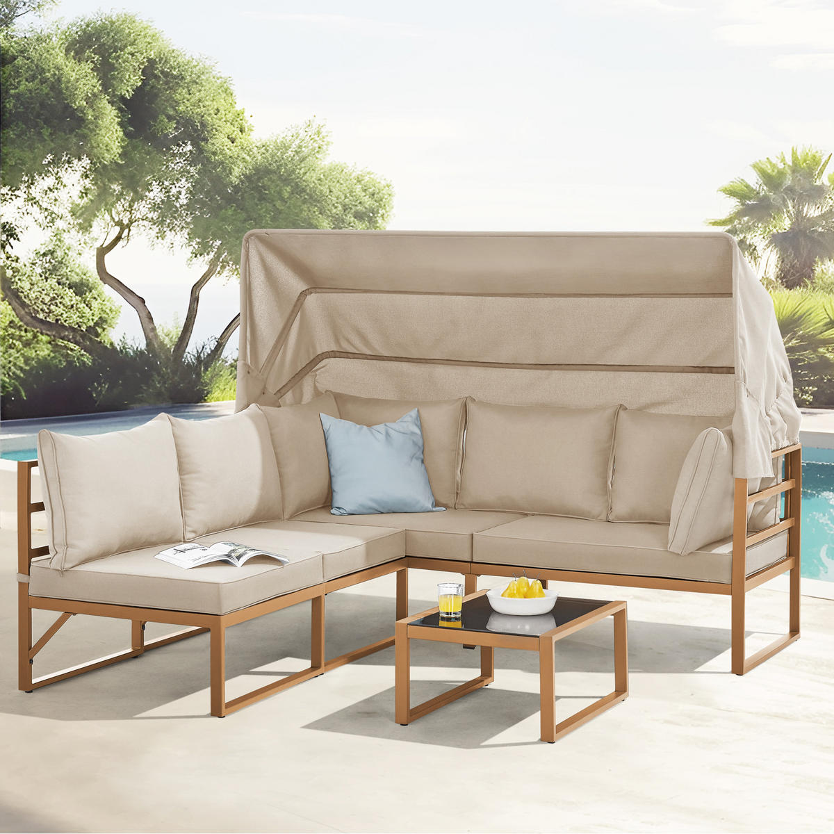 GARTENLOUNGE Maui Beige - Beige/Creme, Metall - SVITA
