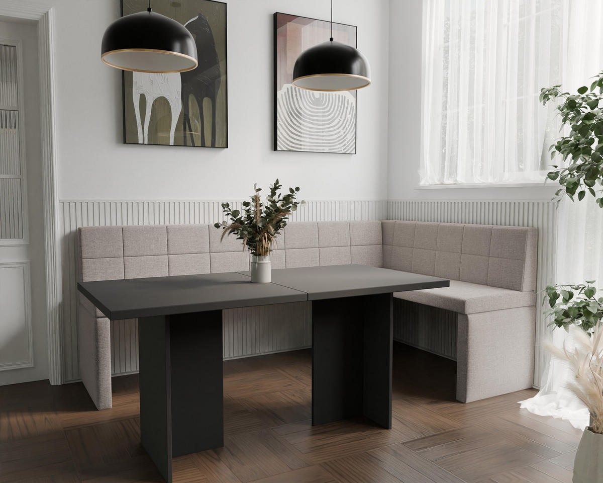 ECKBANK rechts MELVIN Webstoff, 128/168 cm Creme - Creme, Holz/Textil (128/168cm) - Idohome