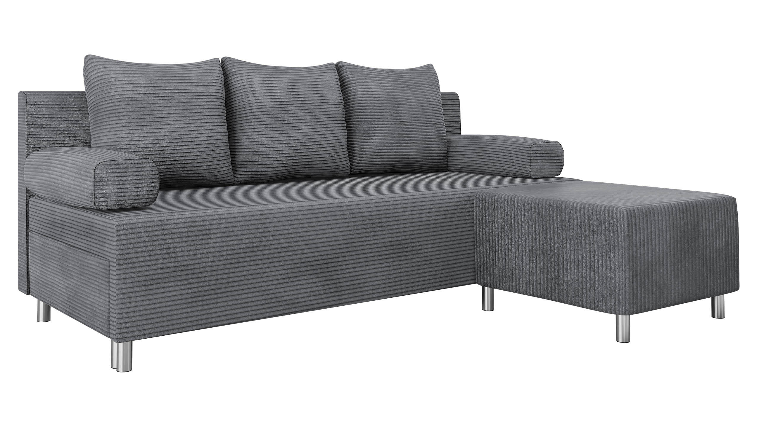 SCHLAFSOFA Dover Cord mit Polsterhocker - Chromfarben/Greige, Holz/Kunststoff (192/80cm) - MIRJAN24