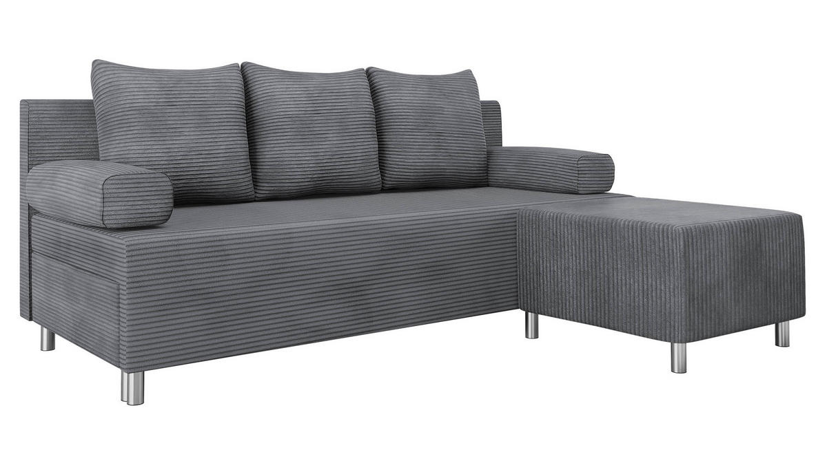 SCHLAFSOFA Dover Cord mit Polsterhocker - Chromfarben/Greige, Holz/Kunststoff (192/80cm) - MIRJAN24