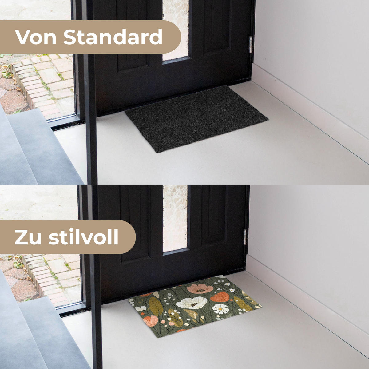 FUSSMATTE Blumen - Illustration - Grün 60x40 cm - Dunkelgrün, Kunststoff (60/0.4cm) - MuchoWow