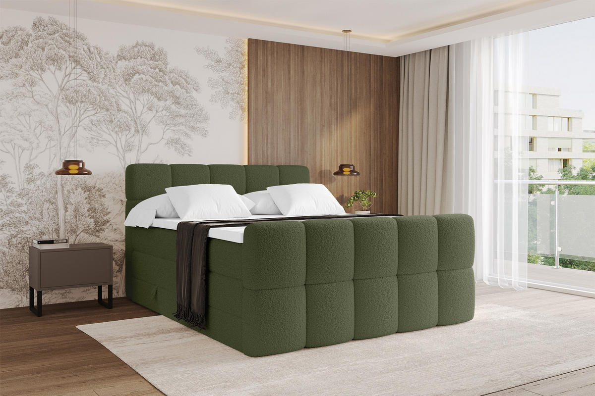 BOXBETT mit Matratze H3/H4 - FAMA-Z KING - 160x200 cm Grün Quelle - Grün, Holzwerkstoff (160/200cm) - ALTDECOR