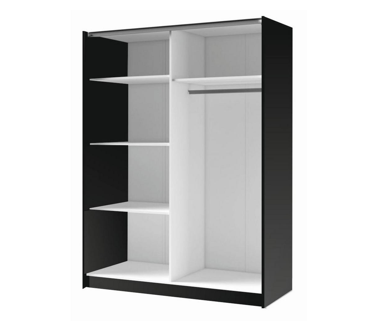 KLEIDERSCHRANK Beralto Schwarz 150/198,5/63,5 cm – mit Spiegel und Lamellenfront - Schwarz, Holzwerkstoff (150/198.5/63.5cm) - AX Living