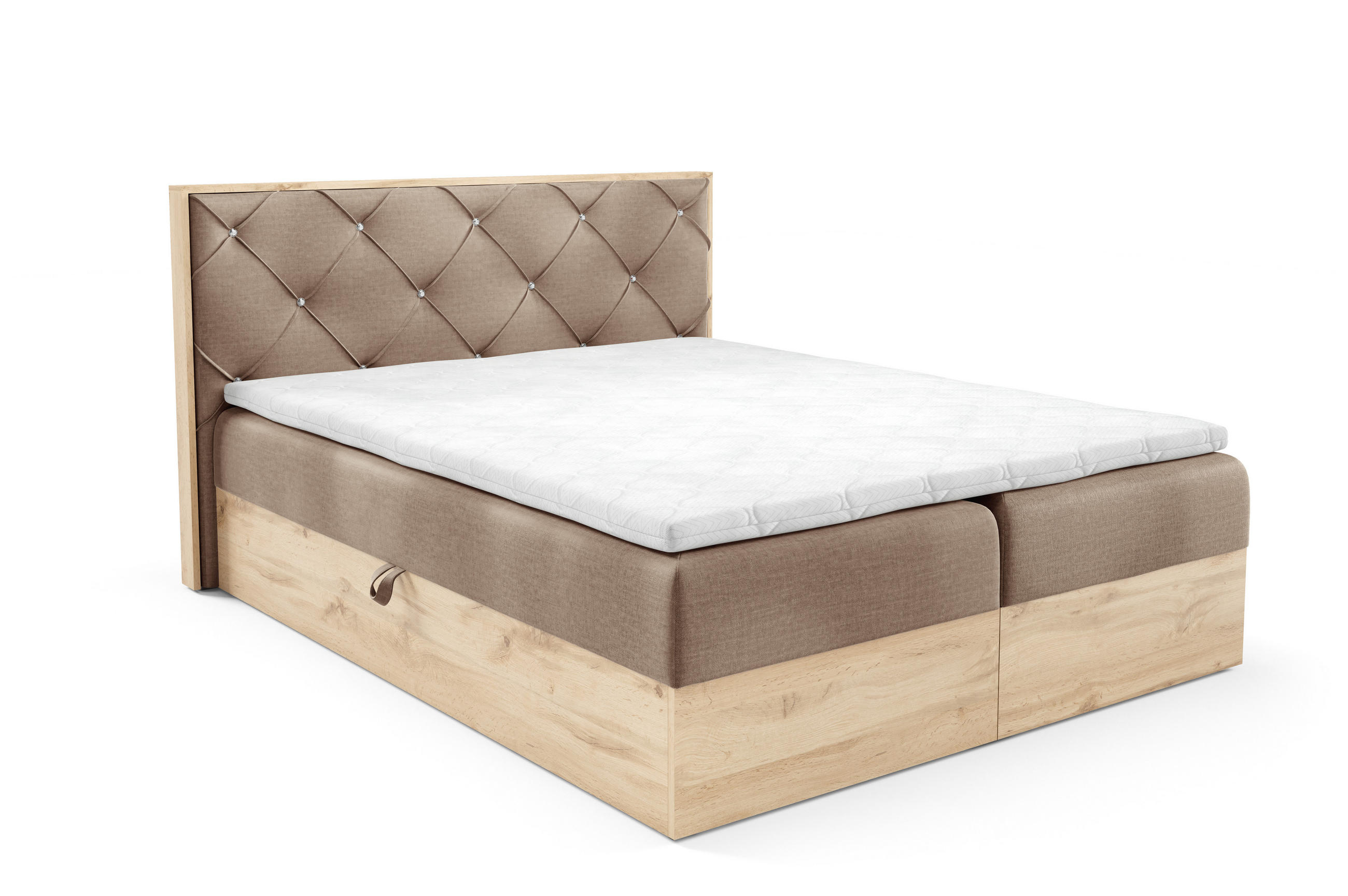 BOXBETT Holzoptik Sonoma Eiche mit Topper 120x200 cm Hellbraun - Hellbraun, Textil (120/200cm) - Home Collective