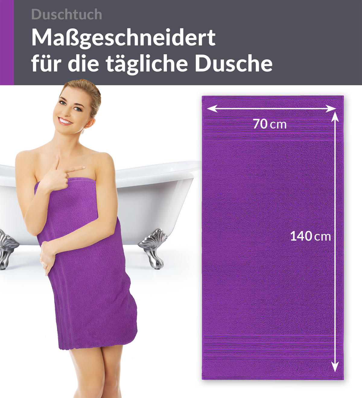 DUSCHTUCH London Aubergine Lila 2er Set 70x140 - Aubergine, Textil (70/140cm) - Lashuma